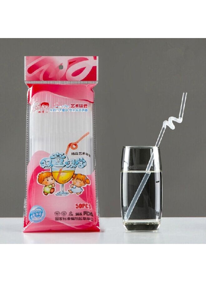 Generic - Factory Direct Sales Double Child Art Straw Creative DIY Color Elbow Straw Plastic Disposable Juice Straw-Color:Double Child# Transparent-Specifications:6 * 260mm 50 PCs/bag - Image 1