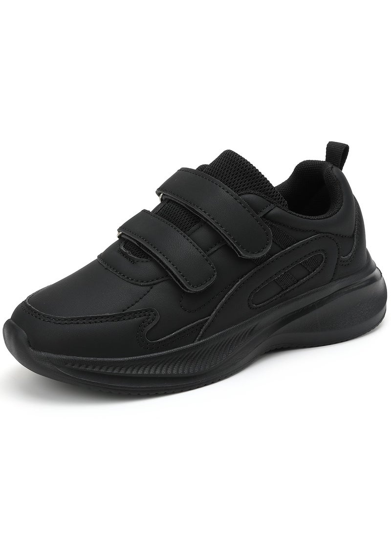 Sky View Boys Girls Sneakers Hook and Loop Kids Sports Shoes Unisex Lightweight Breathable Athletic Running Tennis Fitness School Shoes for Toddler/Little Kid/Big Kid Black  - Image 1