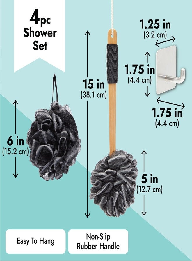Okuna Outpost Loofah Bath Set with 1 Loofah on A Stick, 2 Sponge Poufs, and 1 Shower Hook - Body Scrubber - Back Scrubber - Image 5