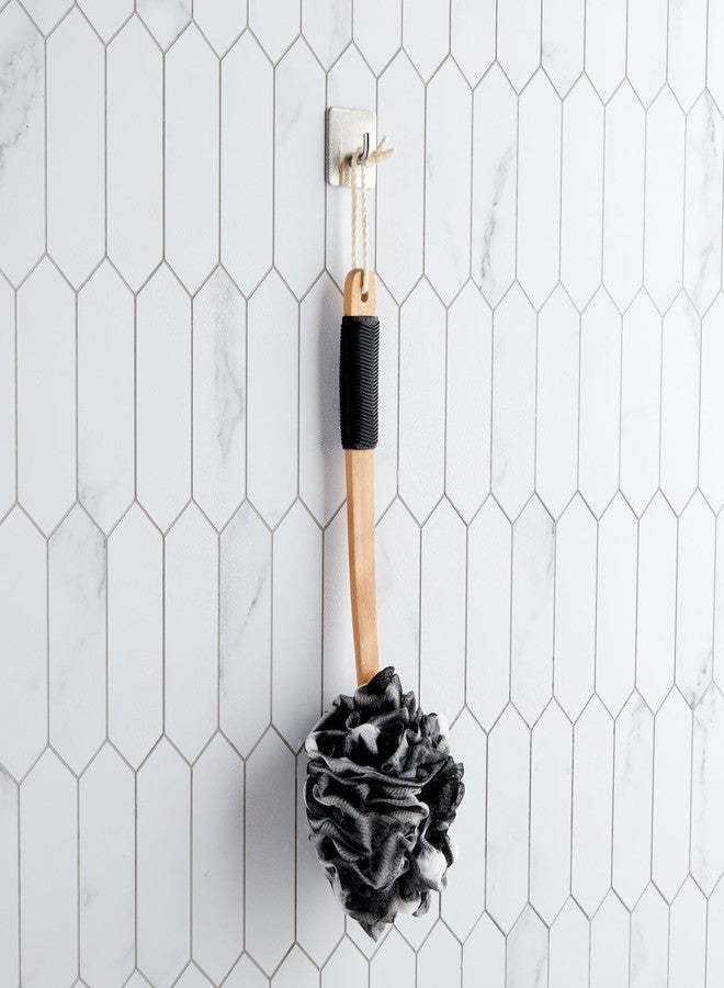 Okuna Outpost Loofah Bath Set with 1 Loofah on A Stick, 2 Sponge Poufs, and 1 Shower Hook - Body Scrubber - Back Scrubber - Image 4