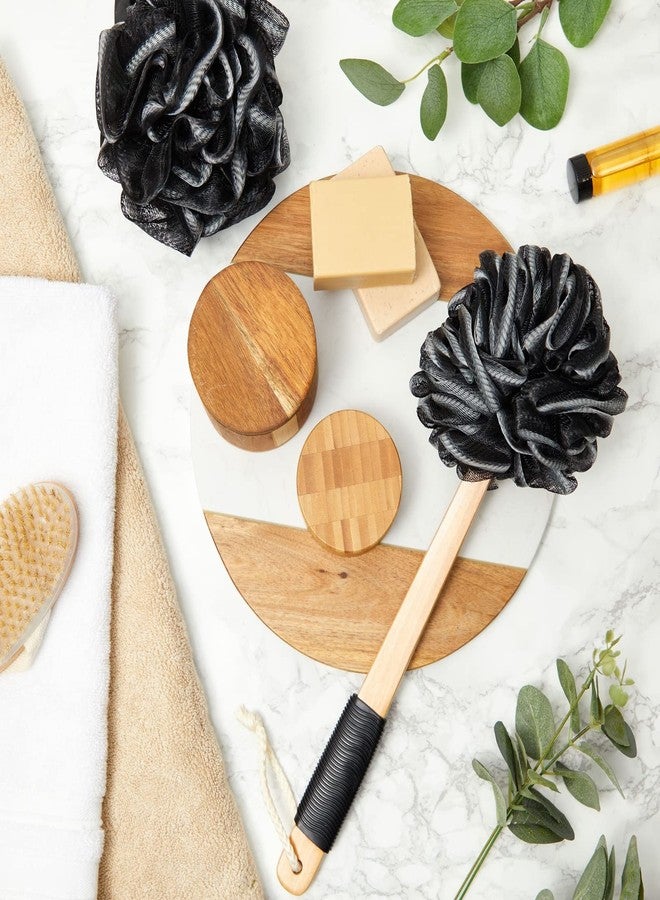 Okuna Outpost Loofah Bath Set with 1 Loofah on A Stick, 2 Sponge Poufs, and 1 Shower Hook - Body Scrubber - Back Scrubber - Image 2