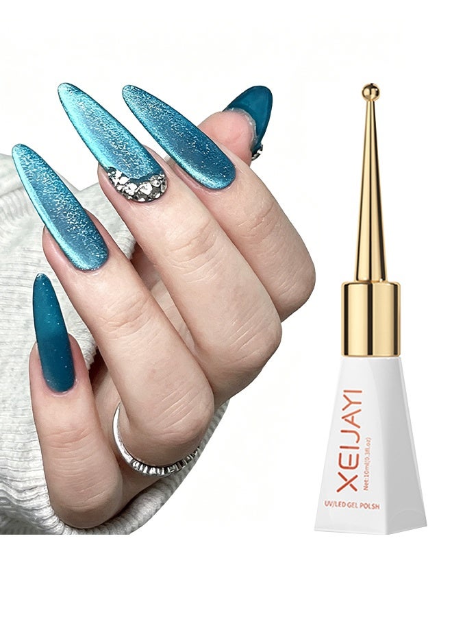 XEIJAYI Uv Led Gel Polish, Blue Cat Eye Gel Nail Polish, Magnetic Shimmer UV/LED Soak-Off Nail Gel, Long-Lasting Glitter Varnish for Salon & Home Manicure 10ml - Image 1
