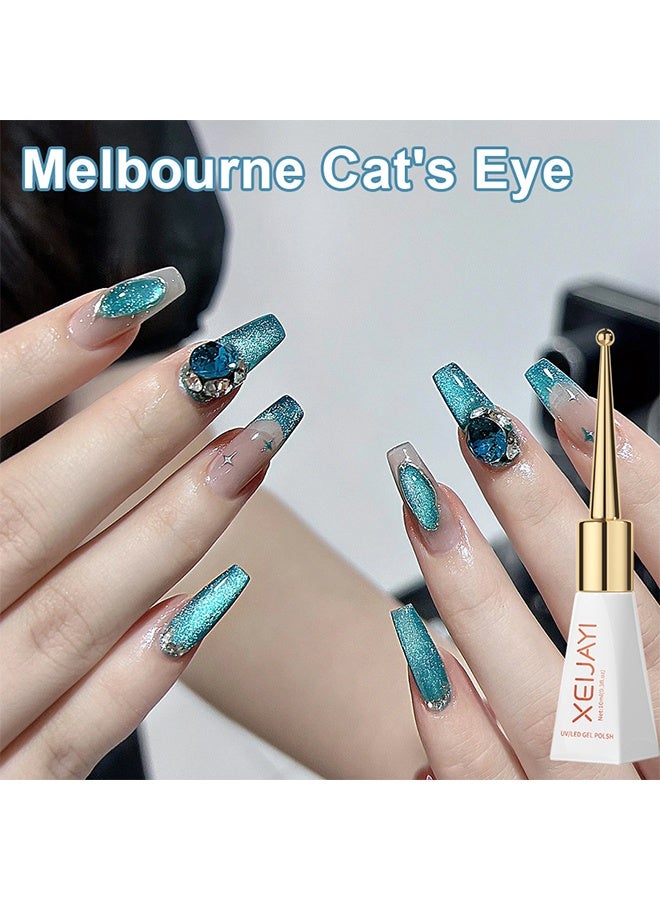 XEIJAYI Uv Led Gel Polish, Blue Cat Eye Gel Nail Polish, Magnetic Shimmer UV/LED Soak-Off Nail Gel, Long-Lasting Glitter Varnish for Salon & Home Manicure 10ml - Image 2