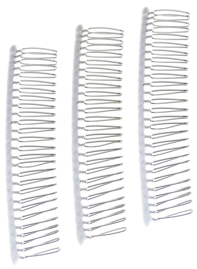 Enchanted Brides 27 Teeth Fancy DIY Tulle-Wrapped Metal Wire Hair Combs for Bridal Wedding Veil Combs(#C266x3) (White) - Image 1