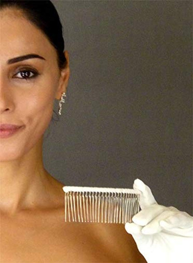 Enchanted Brides 27 Teeth Fancy DIY Tulle-Wrapped Metal Wire Hair Combs for Bridal Wedding Veil Combs(#C266x3) (White) - Image 2