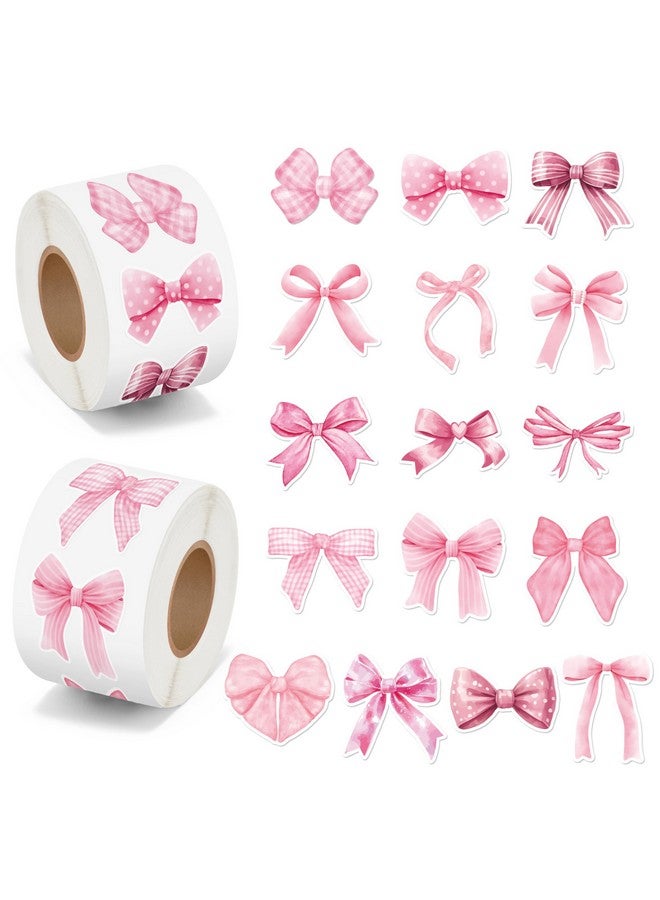 BeYumi Pink Bows Sticker Roll - 1000Pcs Coquette Pink Bows Stickers In 2 Rolls Waterproof Vinyl Girly Bows Aesthetic Decal For Gift Laptop Bottle Scrapbooking Luggage Computer Envelope Decor For Kids - Image 1