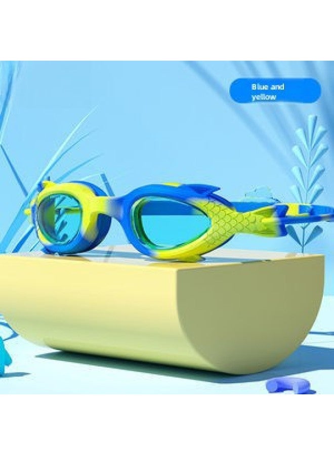 Generic Children's Swimming Goggles Anti-fog Boys And Girls Small Frame Goggles Swimming Training Diving Fish-shaped High-definition Waterproof Professional Equipment-Color:Blue And Yellow Fish-shaped Cartoon - Image 1