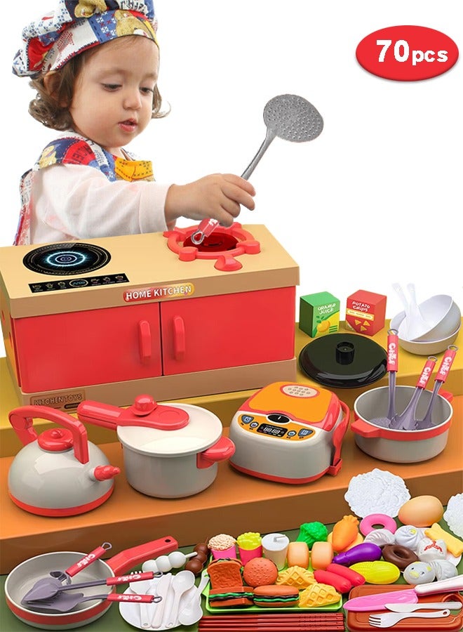 70 Pcs Kitchen Pretend Play Toy Set, Role Play Cookware Toy Games, Kitchen Accessories Toys Sets With Pots And Pans, Cooking Playset Accessories, Learning Gift Cooking Toy Set For Boys Girls Kids - Image 1