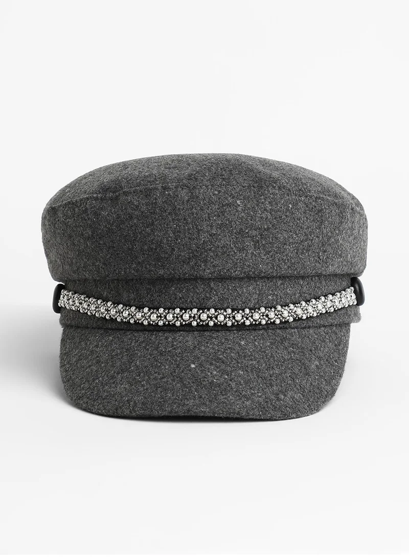 صوص هاوت Embellish-Lined Breton Cap - Charcoal Grey