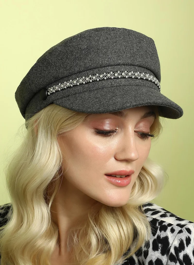 صوص هاوت Embellish-Lined Breton Cap - Charcoal Grey