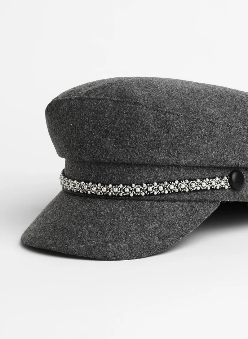 صوص هاوت Embellish-Lined Breton Cap - Charcoal Grey