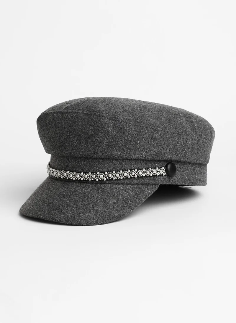 صوص هاوت Embellish-Lined Breton Cap - Charcoal Grey
