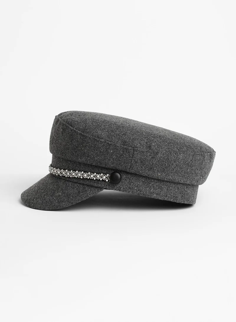 صوص هاوت Embellish-Lined Breton Cap - Charcoal Grey