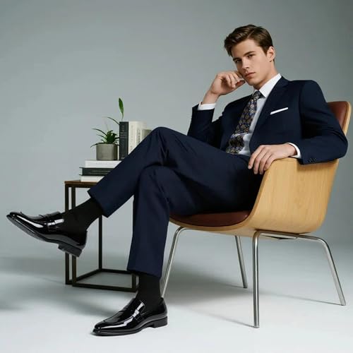 DECARSDZ Mens Slip-On Penny Loafer Casual Dress Shoes Black Wedding Formal Work Pointed Toe Men Tuxedo Shoes - Image 2