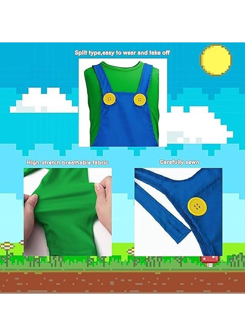 Jorunb - Mario Costume Luigi Costume Set, Luigi Costume, Bros Cosplay Costume, Boys, Girls Outfit for Carnival, Fancy Dress Costumes - Image 1