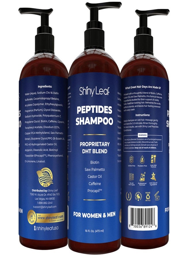 Shiny Leaf Anti-Thinning Peptide Shampoo - Sulfate Free Thickening & Hydrating DHT Shampoo With Biotin, Caffeine & Saw Palmetto, Formulated For Women & Men, Safe For Color-Treated & All Hair Types, 16 fl.oz - Image 1