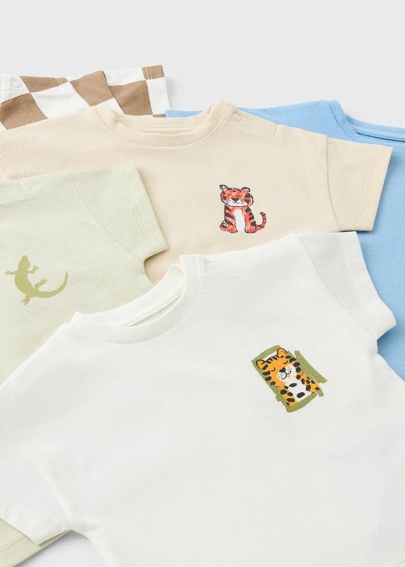 Matalan 5 Pack Baby Multicolour Animal T-Shirts