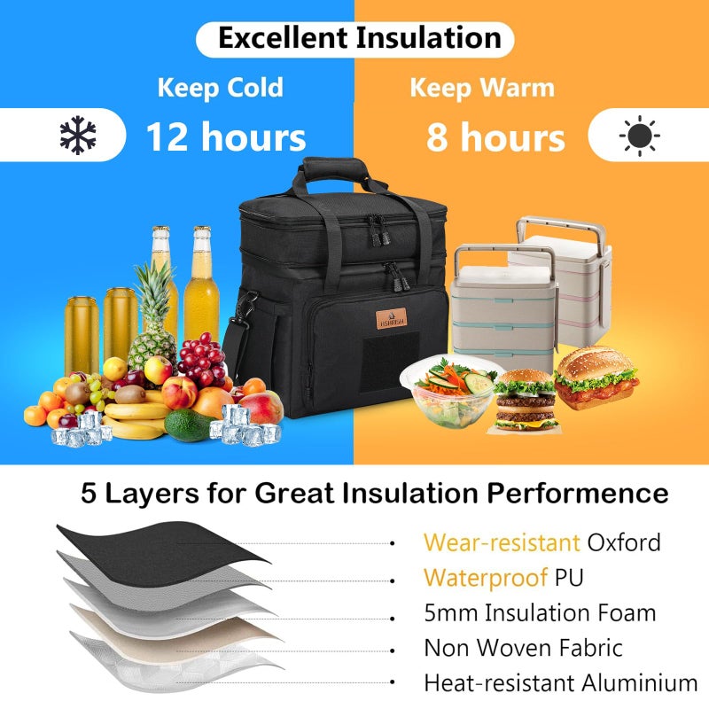 HSHRISH Lunch Box for men, Large Expandable Insulated Lunch Bag, Durable Waterproof Leakproof Tactical Cooler Bag for Adults Men to Work Picnic Beach Day Trips, 24 Cans/16 L, Black - Image 5