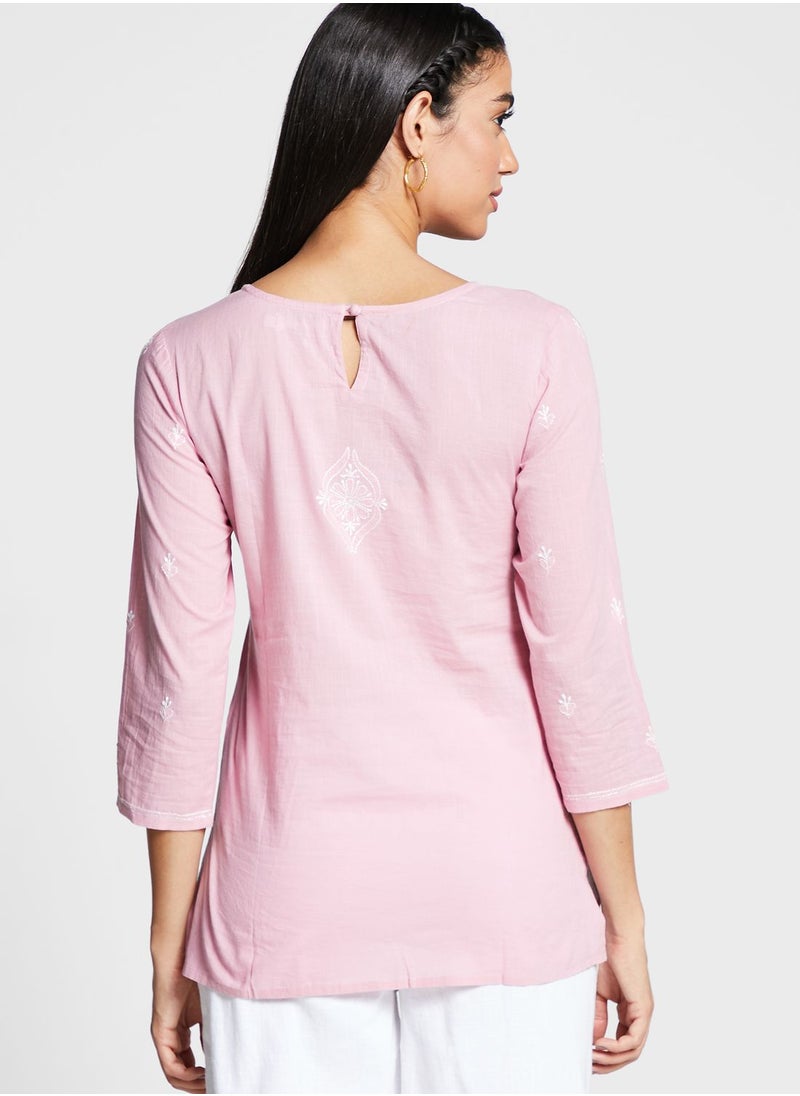 Fabindia - Cotton Chikankari Short Kurta - Image 1