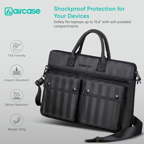 AirCase Professional Laptop Messenger Bag (up to 15.6 Inch) Premium Office Bag for Men & Women| Travel Shoulder Handbag with Trolley Belt, Padded Multiple Compartments & Pockets, YKK Zipper (Black) - Image 4