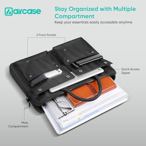 AirCase Professional Laptop Messenger Bag (up to 15.6 Inch) Premium Office Bag for Men & Women| Travel Shoulder Handbag with Trolley Belt, Padded Multiple Compartments & Pockets, YKK Zipper (Black) - Image 2