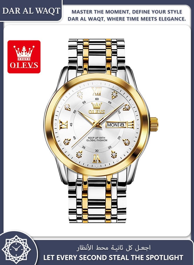 أوليفز ساعة OLEVS عصرية جديدة للرجال كوارتز بتقويم مزدوج مقاومة للماء مع إضاءة ليلية - Image 1
