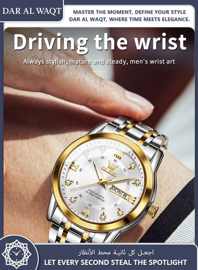 أوليفز ساعة OLEVS عصرية جديدة للرجال كوارتز بتقويم مزدوج مقاومة للماء مع إضاءة ليلية - Image 4