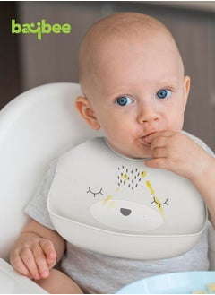 BAYBEE Baybee Baby Silicone Waterproof Bibs for New Born with Pocket & 6 Adjustable Neckline Buttons | Baby Feeding Bib for infants with Reusable, Easy Cleaning Bibs for Boys Girls 6 - 12 months (Grey)  - Image 5