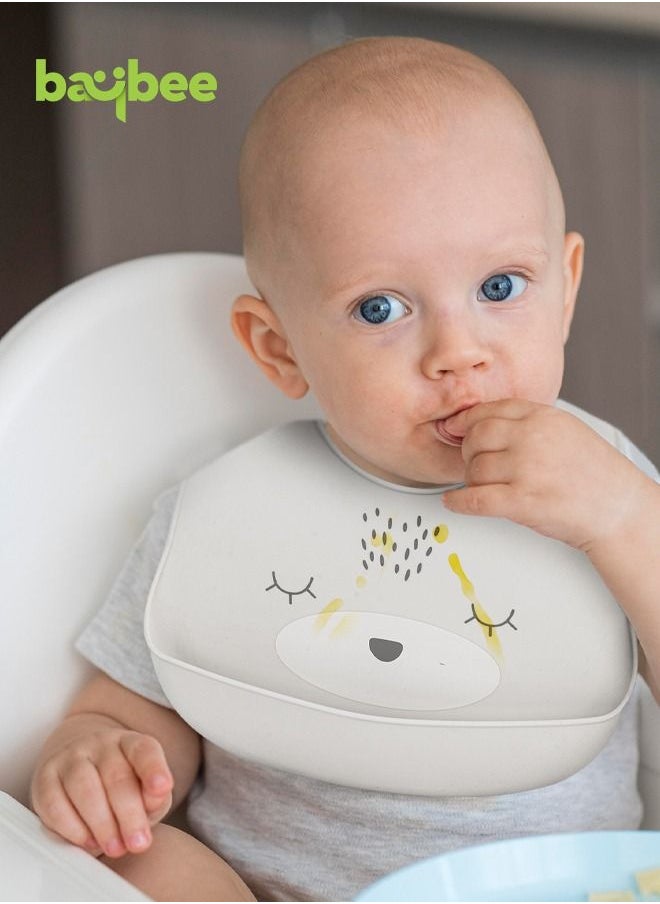 BAYBEE Baybee Baby Silicone Waterproof Bibs for New Born with Pocket & 6 Adjustable Neckline Buttons | Baby Feeding Bib for infants with Reusable, Easy Cleaning Bibs for Boys Girls 6 - 12 months (Grey)  - Image 5