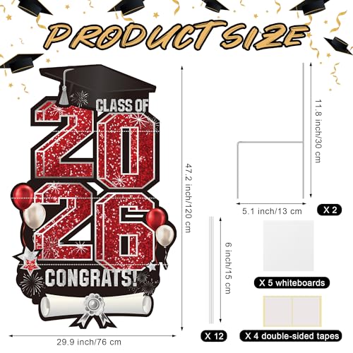 Vivantia 2026 Extra Large 472 Inch Graduation Yard Sign Congrats Grad Lawn Decor Class of 2026 DIY Name Yard Sign with Metal Stakes for College High School Grad Outdoor Party Supplies Red - Image 3