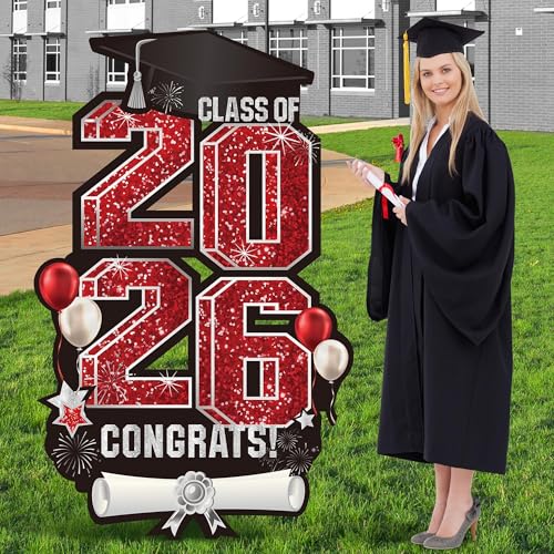 Vivantia 2026 Extra Large 472 Inch Graduation Yard Sign Congrats Grad Lawn Decor Class of 2026 DIY Name Yard Sign with Metal Stakes for College High School Grad Outdoor Party Supplies Red - Image 1