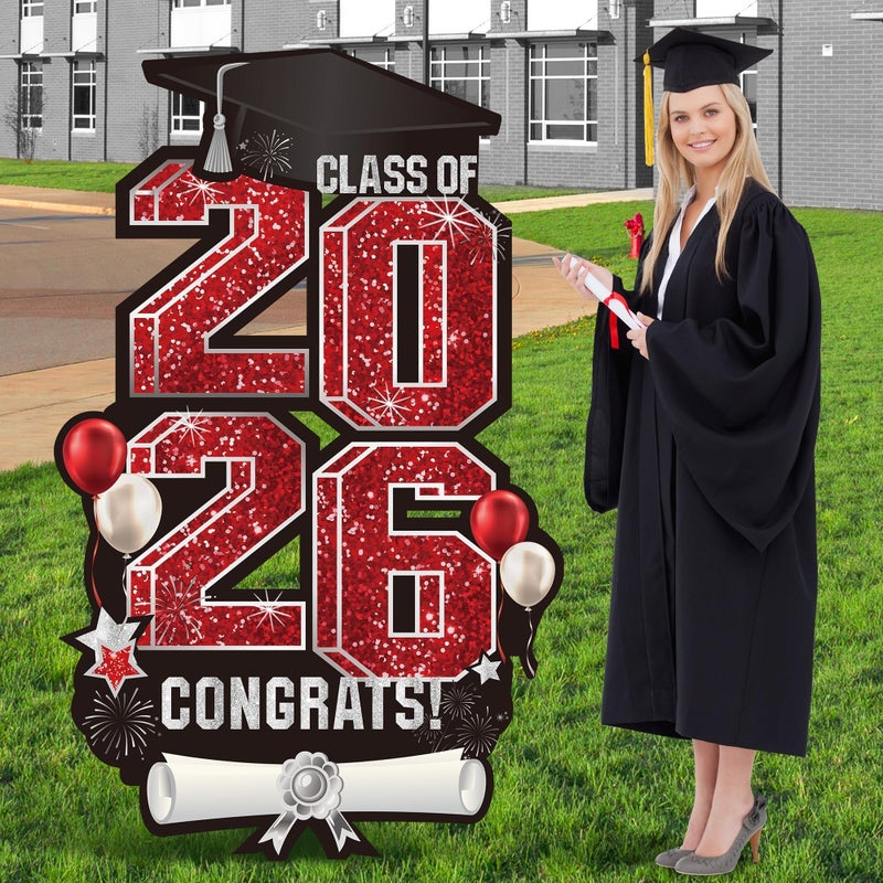 Vivantia 2026 Extra Large 472 Inch Graduation Yard Sign Congrats Grad Lawn Decor Class of 2026 DIY Name Yard Sign with Metal Stakes for College High School Grad Outdoor Party Supplies Red - Image 2