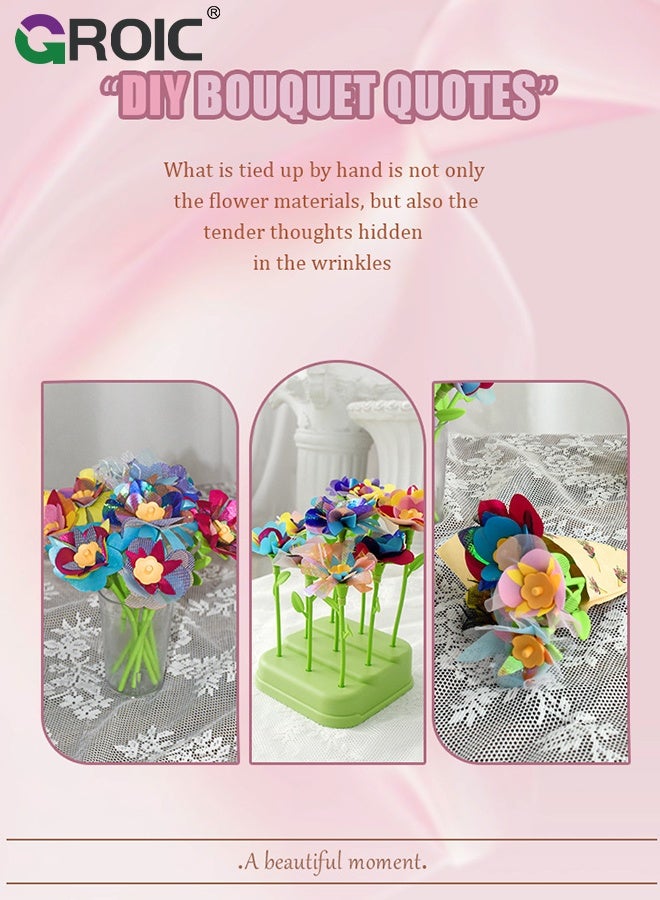 GROIC Fabric Flower Bouquets Toys,Arts and Crafts for Kids,DIY Flower Making Kit, Creative Arts and Crafts for Kids,Preschool Educational Toys for Building Your Flower Bouquet - Image 4