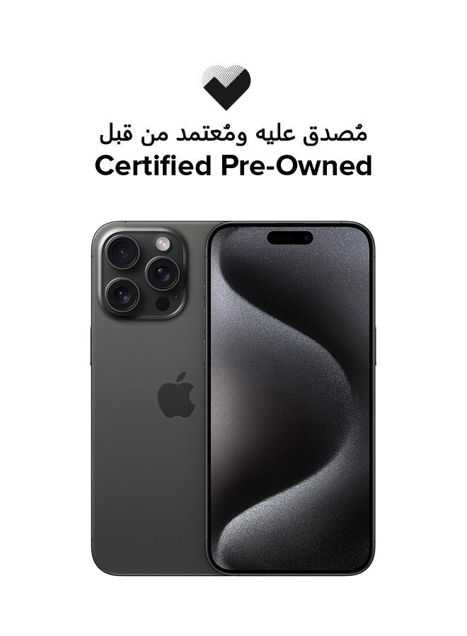 ابل  معتمد مسبقاً - آيفون 15 برو ماكس 256 جيجابايت أسود تيتانيوم 5G مع فيس تايم - النسخة الدولية - Image 1
