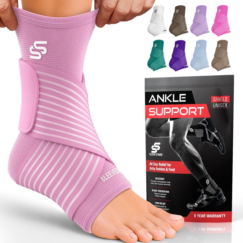 SS SLEEVE STARS Sleeve Stars Ankle Brace for Sprained Ankle Plantar Fasciitis Relief Ankle Support for Men and Women Ankle Compression Sleeve w Strap SingleBaby Pink 