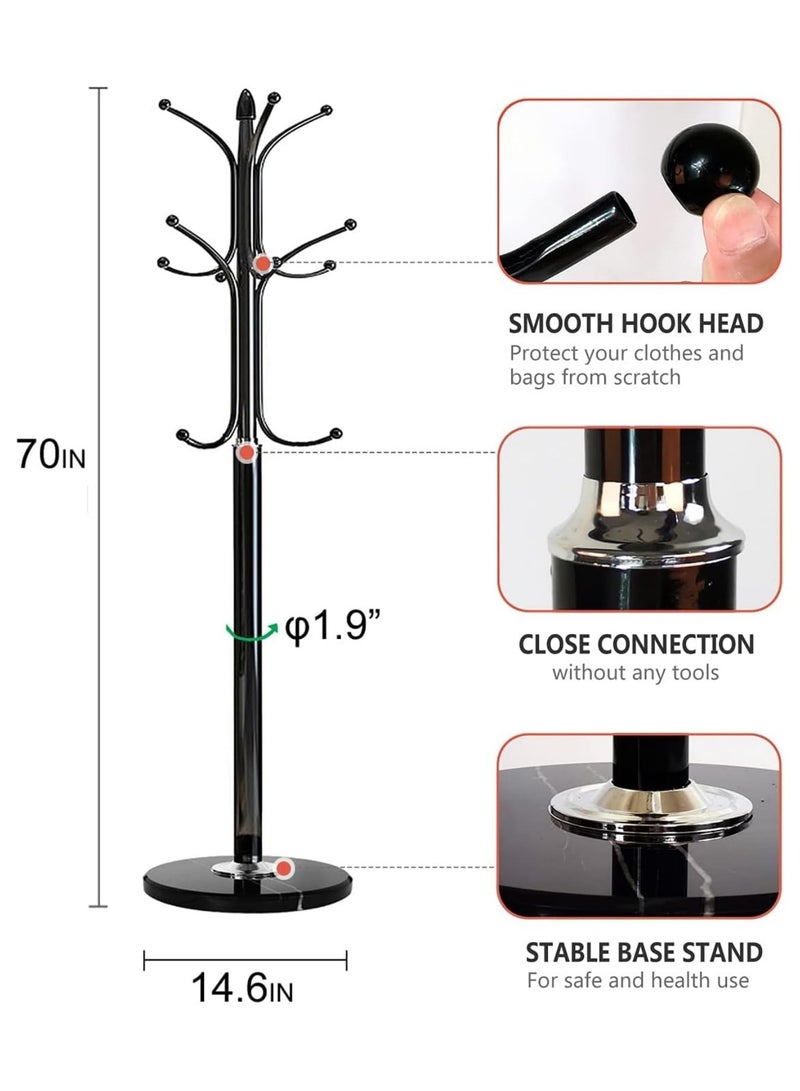 TAPIT Coat Racks Metal Coat Racks Coat Rack Freestanding Tree Coat Rack L Shaped Coat with Hooks & Marble Base Coat Racks for Hanging Scarf Bag Jacket Home Entry-way Hat Hanger (Black 70in)  - Image 3