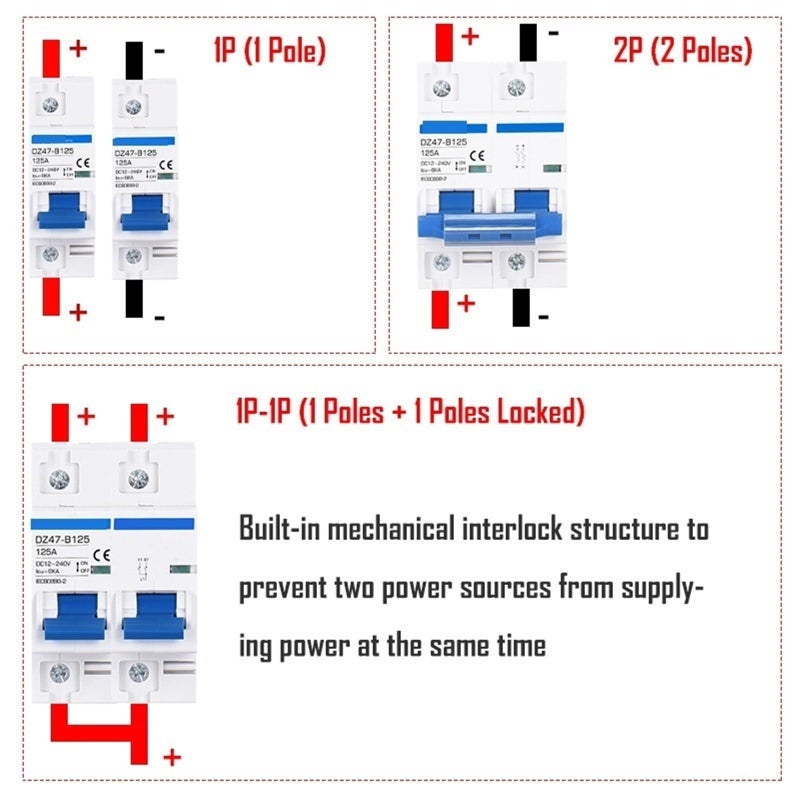 2P 100A DC Circuit Breaker Automatic Short Circuit Protector Switch 12V 24V 36V 48V 72V - Image 4