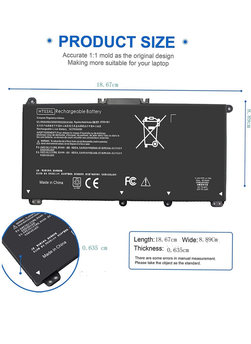 Generic HT03XL L11119-855 Laptop Battery HP Pavilion 15-DA 15-DB 15-DW 15-CS 15-DY 17-by 17-CA 14-CE 14-CF 14-DF 14-DQ 14-DK 14M-DH 15-da0014dx 15-cs005 3cl 3cl 15-dw0043dx 15t-dw100 15z-cw100 17-by1053dx  - Image 3