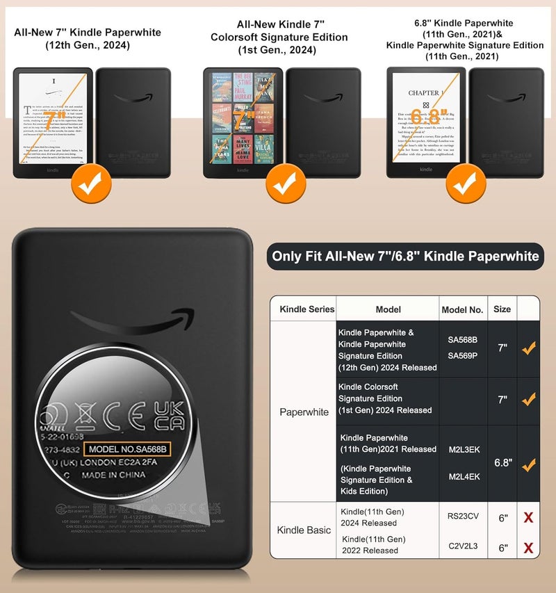 موكو حافظة لجهاز Kindle Paperwhite بحجم 7 بوصات/6.8 بوصة (الجيل الثاني عشر/الحادي عشر - 2024/2021) وإصدار Kindle Colorsoft Signature Edition، غلاف رقيق من البولي يوريثان (PU) مزود بوظيفة التنبيه التلقائي والإيقاف التلقائي، بتصميم غابة خضراء. - Image 2