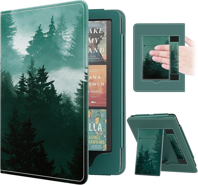 موكو حافظة لجهاز Kindle Paperwhite بحجم 7 بوصات/6.8 بوصة (الجيل الثاني عشر/الحادي عشر - 2024/2021) وإصدار Kindle Colorsoft Signature Edition، غلاف رقيق من البولي يوريثان (PU) مزود بوظيفة التنبيه التلقائي والإيقاف التلقائي، بتصميم غابة خضراء. - Image 1