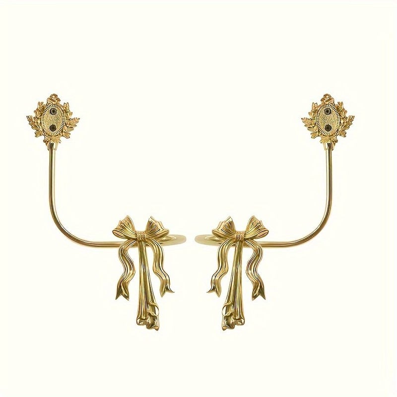 Vintage Brass Light Luxury Bow Curtain Hooks Right Hook French American Bedroom Wall Hooks - Image 4