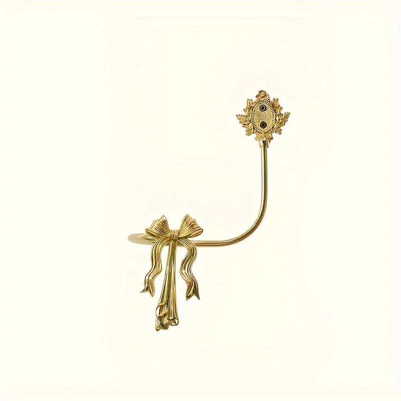 Vintage Brass Light Luxury Bow Curtain Hooks Right Hook French American Bedroom Wall Hooks - Image 3