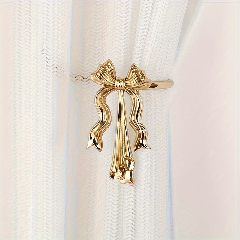 Vintage Brass Light Luxury Bow Curtain Hooks Right Hook French American Bedroom Wall Hooks - Image 2