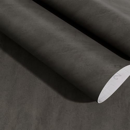 Bumoo Dark Limewash Peel and Stick Wallpaper 16"x118" Grey Brown Vinyl Contact Paper Taupe Matte Concrete Plaster Textured Cement PVC Self Adhesive Waterproof for Kitchen Countertop Bathroom Accent Wall RV - Image 3