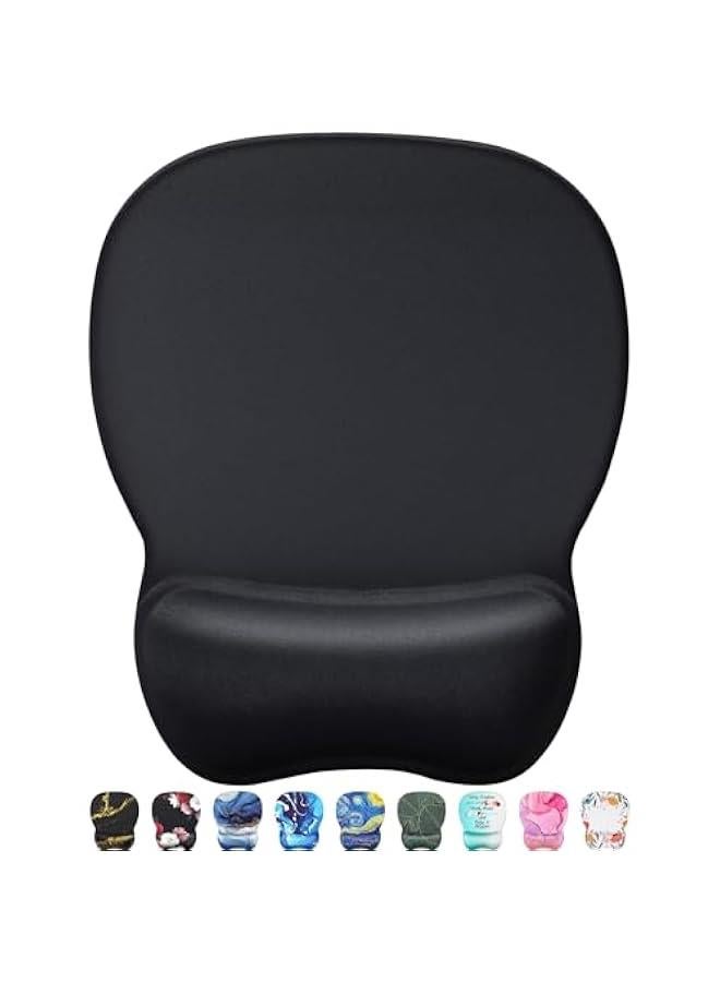 Ergonomic Mouse Pad with Gel Wrist Rest, Comfortable Mousepad with Smooth Wrist Support Surface and Non-Slip PU Base for Pain Relief, Computer, Laptop, Office & Home, 9.4 x 8.1 in, Black Color - Image 1