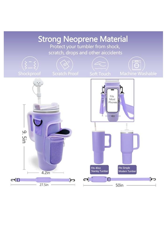 JOSQUEWNN 12 Pieces Accessory Set for Stanley Cup 40 oz Tumbler with Handle Including Cloud Straw Cover, Replacement Straw, Boot, Quencher H2.0 Spill Stopper, Cleaning Brush, and Strap Holder - Image 2