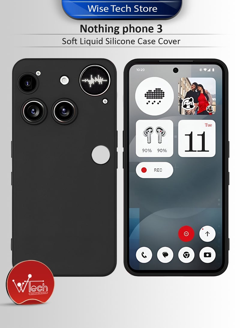 دبليو تيك غطاء حماية من السيليكون السائل الناعم لهاتف ناثينج فون (3) 5G 2025 (MCRPSN) - أسود - Image 1