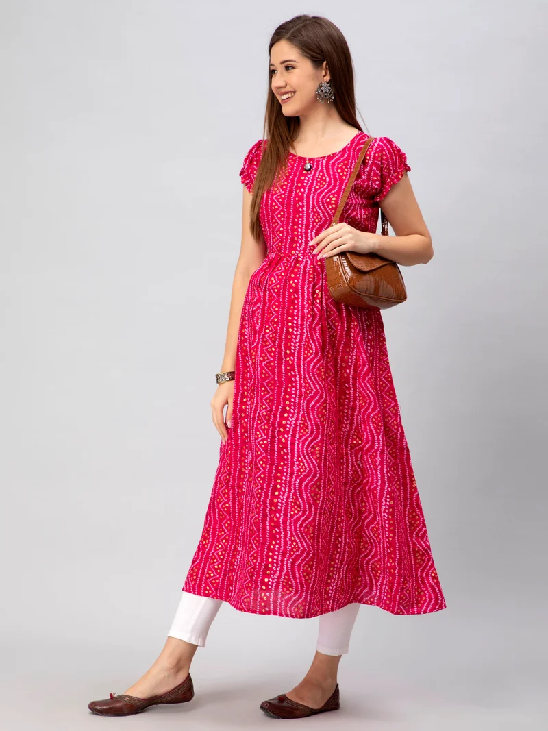 CEE 18 Women's Cotton Rayon A-Line Maternity Feeding Kurti with Zippers