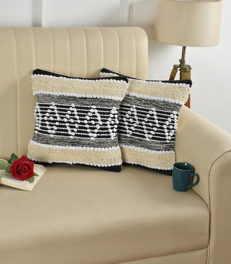 TIB Premium Boho Decorative Throw Cushion Covers, 16 x 16 cm, Set of 2, Cotton. (Black Kites)-230 TC - Image 1