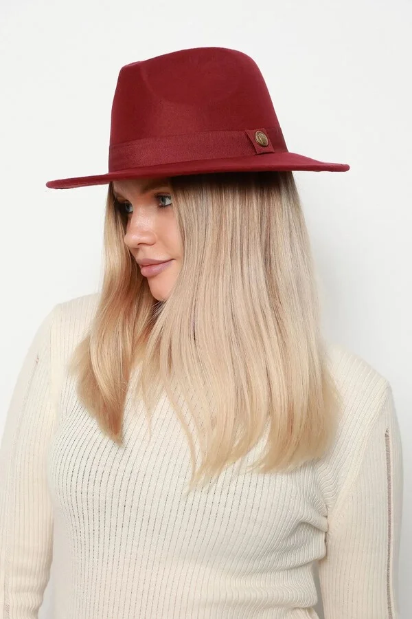 REMSA Button Detailed Felt Hat 1145 Claret Red